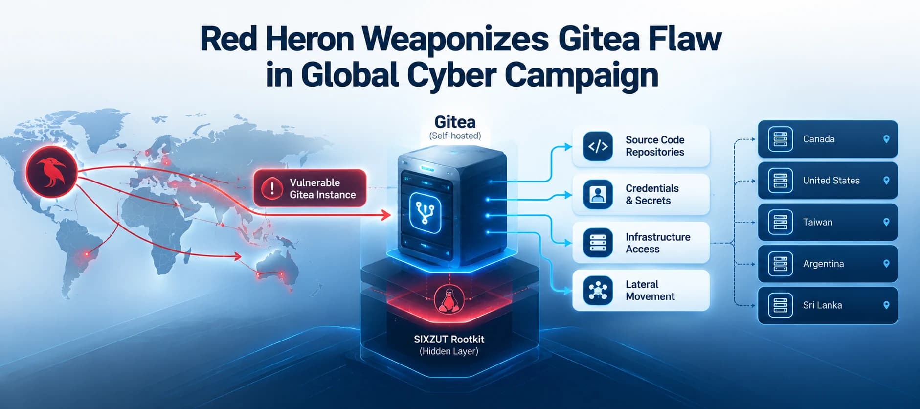 Red Heron Weaponizes Gitea Flaw in Global Campaign, Deploys New Linux Rootkit