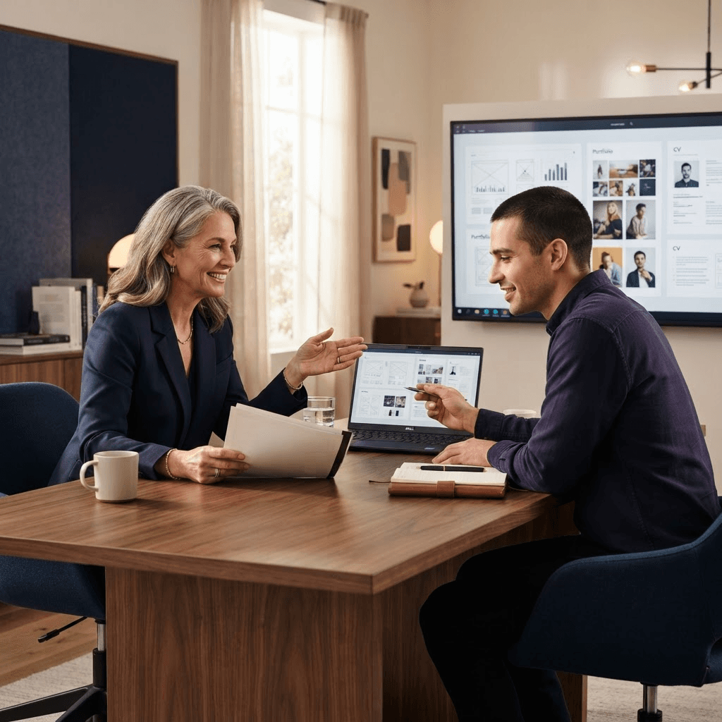 AI engineer in a private Career Plus portfolio and interview preparation session