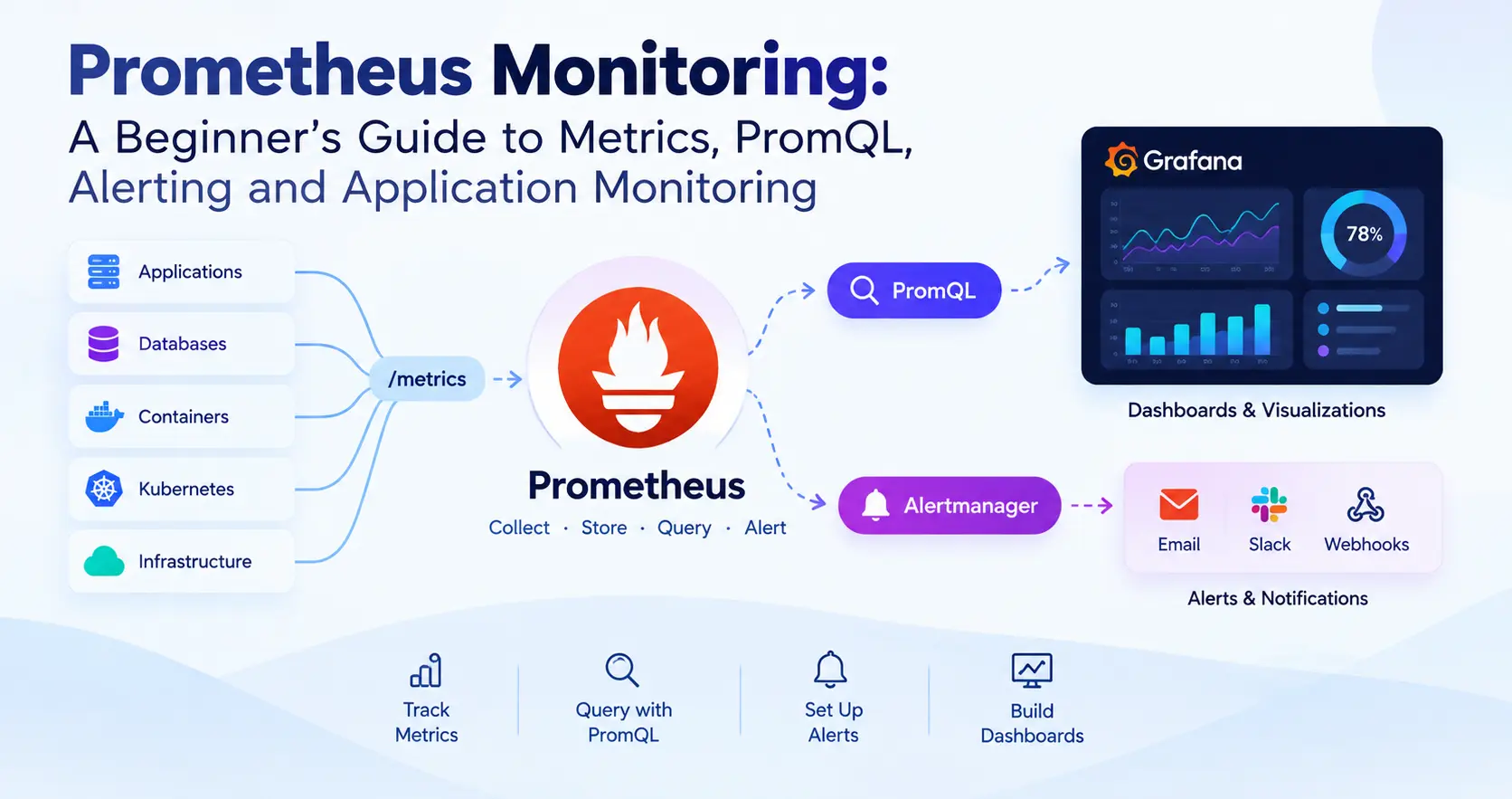 Prometheus Monitoring: A Complete Beginner’s Guide to Metrics, PromQL, Alerting and Application Monitoring