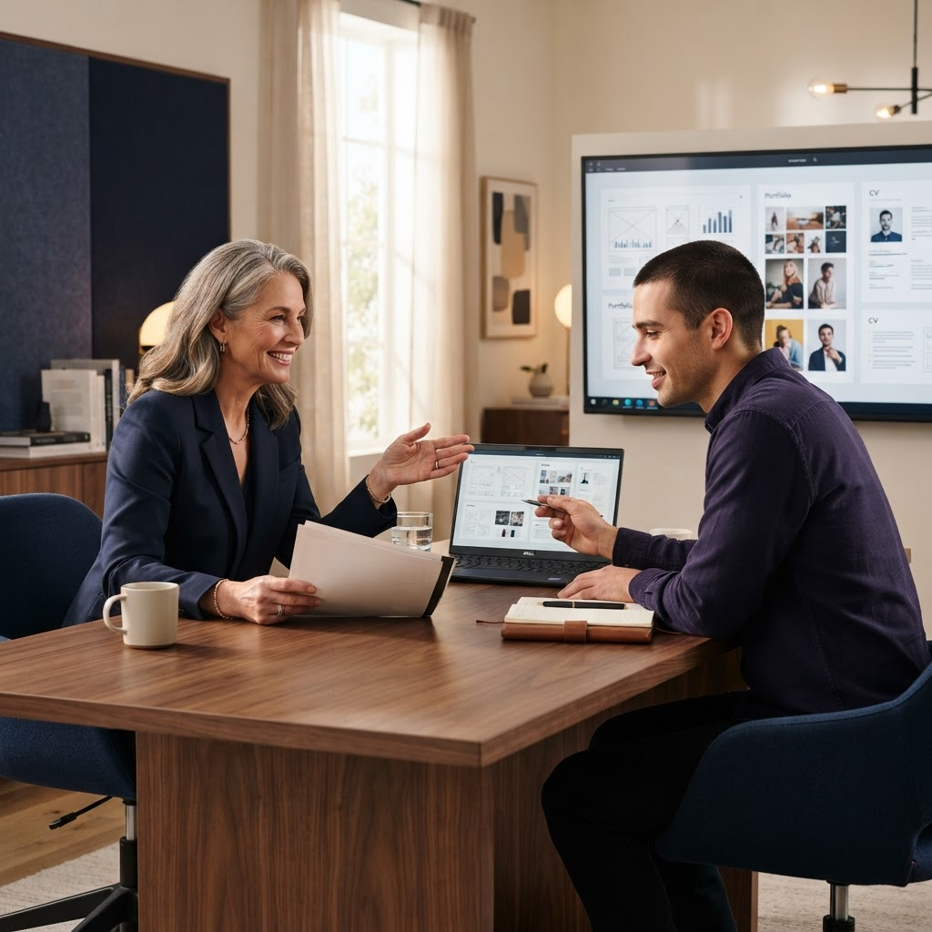 AI engineer in a private Career Plus portfolio and interview preparation session